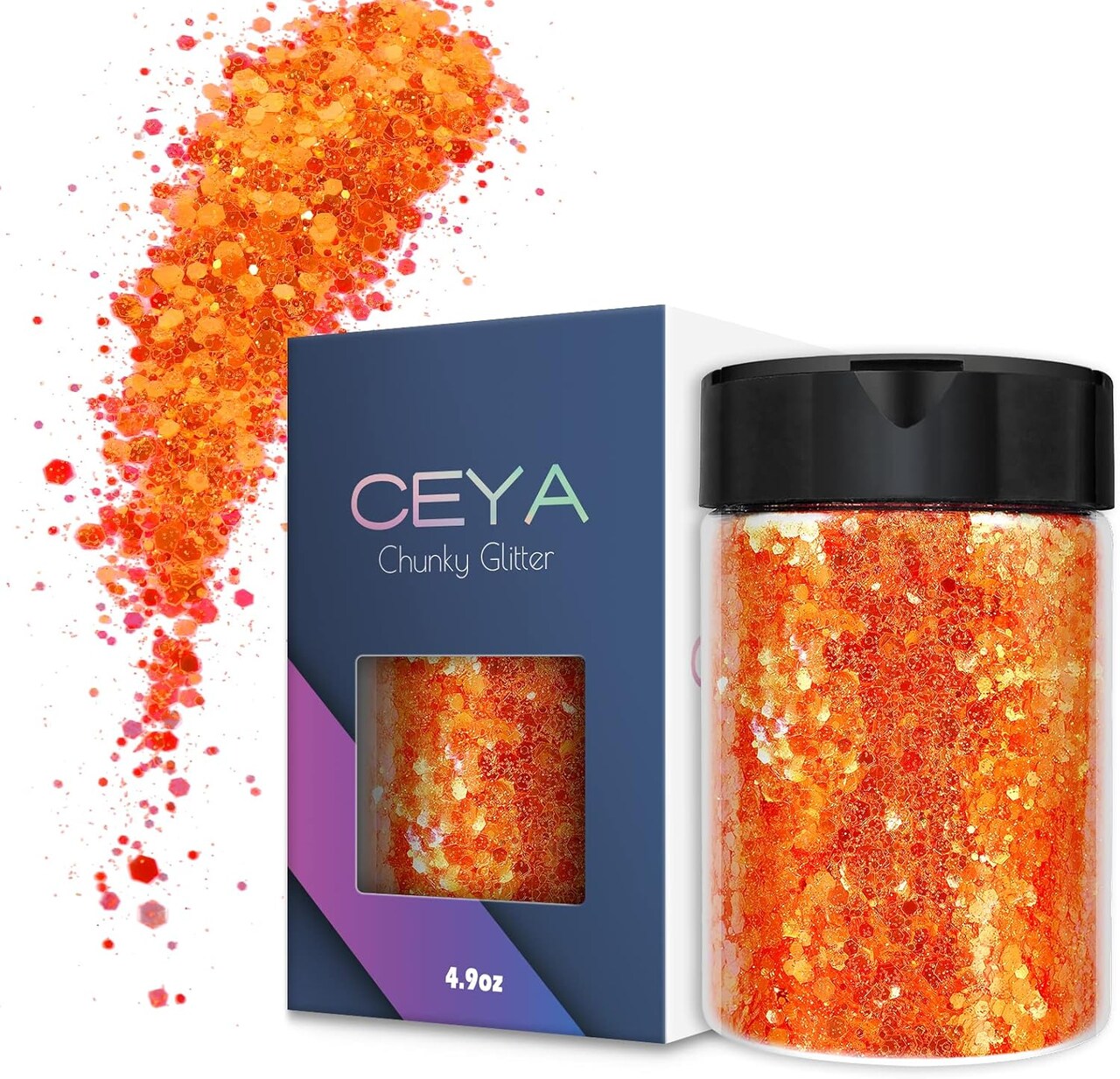 4.9oz/ 140g Fluorescent Orange Neon Glitter Powder Mixed Fine Opal Flakes Nail Sequins for Craft Resin